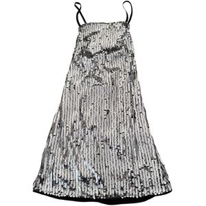 H&M Women’s Silver Sequin Party Mini Dress – Lace-Up, Lined, NWT, Size M